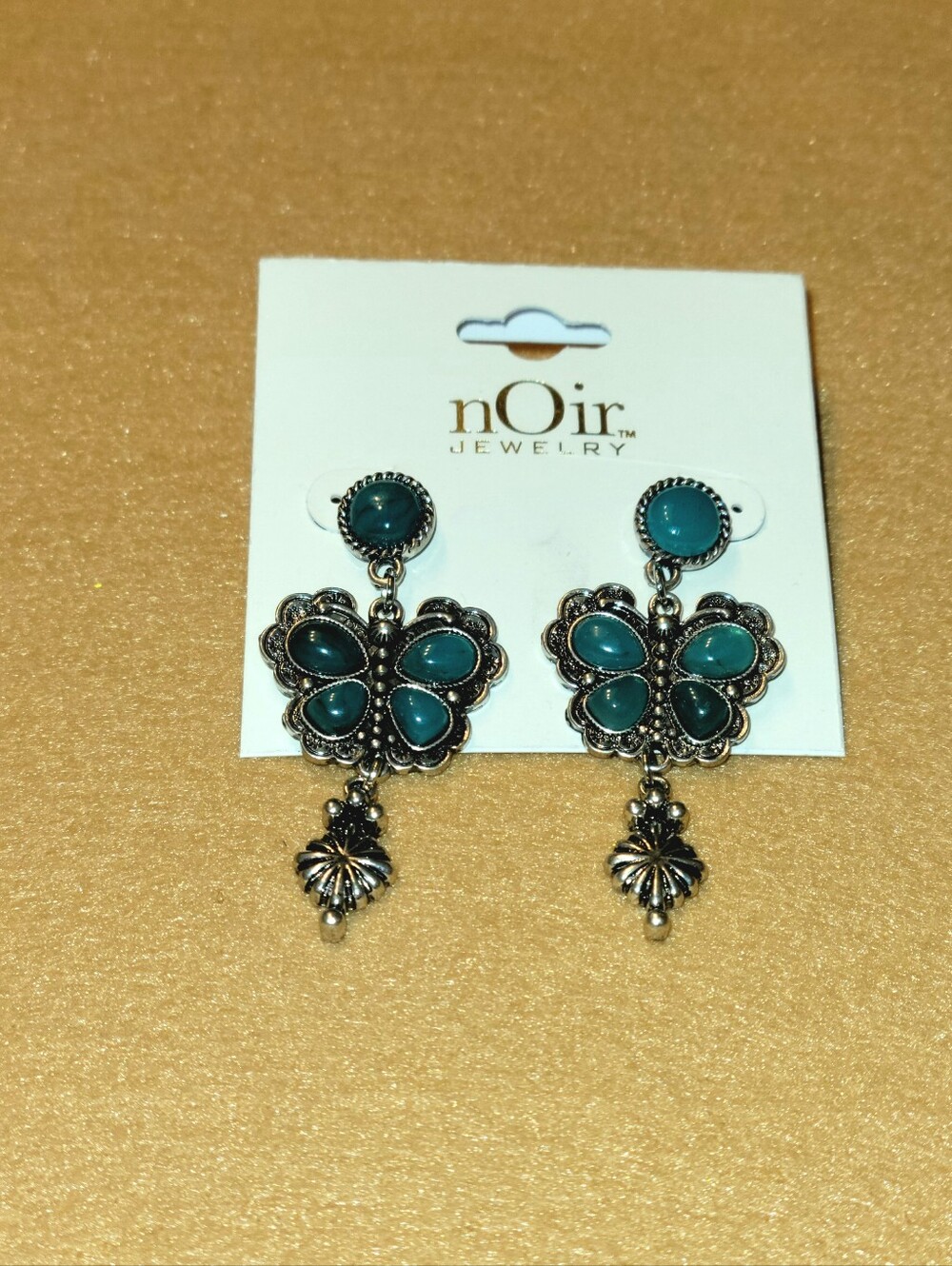 nOir Jewelry Teal Floral Drop Earrings with Silver-Tone Accents